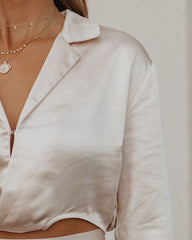 Hazely Satin Wrap Crop Blouse - Champagne
