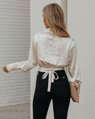 Hazely Satin Wrap Crop Blouse - Champagne