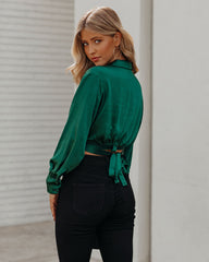 Hazely Satin Wrap Crop Blouse - Pine