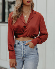 Hazely Satin Wrap Crop Blouse - Rust