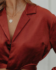 Hazely Satin Wrap Crop Blouse - Rust