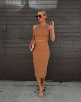 Head In The Clouds Ribbed Knit Midi Skirt - Camel