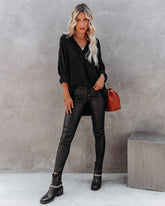 Headquarters Cotton Blend High Low Blouse - Black