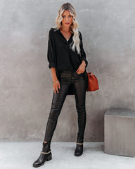 Headquarters Cotton Blend High Low Blouse - Black