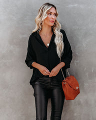 Headquarters Cotton Blend High Low Blouse - Black