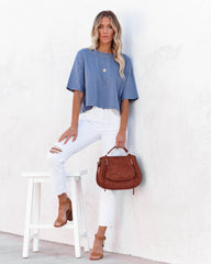 Her Cotton Cropped Tee - Denim Blue