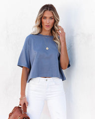 Her Cotton Cropped Tee - Denim Blue