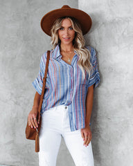 Here We Go Striped Button Down Top
