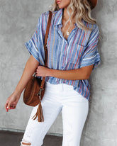 Here We Go Striped Button Down Top