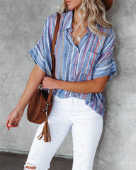 Here We Go Striped Button Down Top