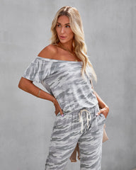 Hidden Treasure Pocketed Camo Knit Jumpsuit - Light Grey