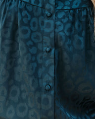 Hint Satin Leopard Embossed Dolman Blouse - Forest Green