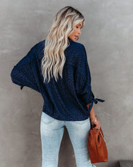 Hint Satin Leopard Embossed Dolman Blouse - Navy