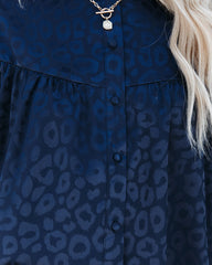 Hint Satin Leopard Embossed Dolman Blouse - Navy
