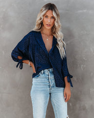Hint Satin Leopard Embossed Dolman Blouse - Navy
