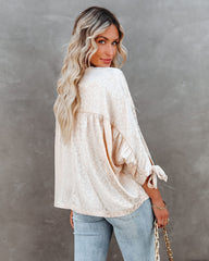 Hint Satin Leopard Embossed Dolman Blouse - Vanilla
