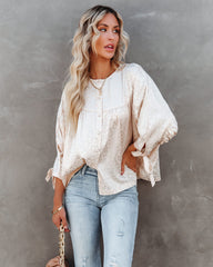 Hint Satin Leopard Embossed Dolman Blouse - Vanilla