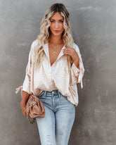 Hint Satin Leopard Embossed Dolman Blouse - Vanilla