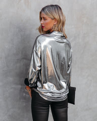 Holdyn Metallic Button Down Blouse - Silver