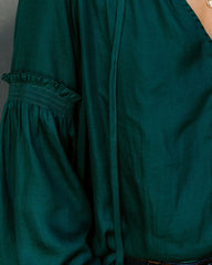 Hollis Satin Smocked Ruffle Blouse - Deep Green