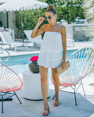 Hollis Strapless Smocked Ruffle Romper - White