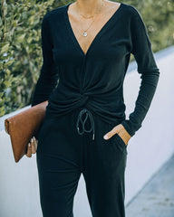 Homey Twist Front Knit Top - Black