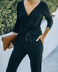 Homey Twist Front Knit Top - Black