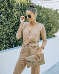 Homey Twist Front Knit Top - Latte