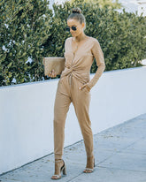 Homey Twist Front Knit Top - Latte