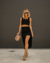 Hopeless Love Cotton Ruched Midi Skirt - Black