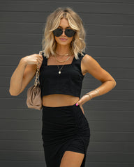 Hopeless Love Cotton Ruched Midi Skirt - Black