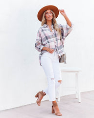 Huckson Cotton Plaid Button Down Top - Pink Grey