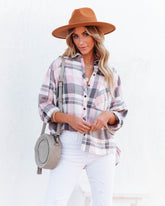 Huckson Cotton Plaid Button Down Top - Pink Grey