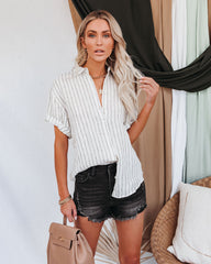 Huntington Linen Pinstripe Button Down Top