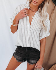 Huntington Linen Pinstripe Button Down Top