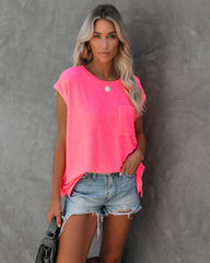 Hypnotic Knit Pocket Tee - Neon Pink