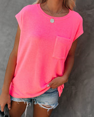 Hypnotic Knit Pocket Tee - Neon Pink