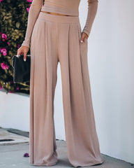 Hermosa Pocketed Ribbed Wide Leg Pants - Mocha