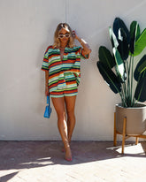 Barbados Vacay Striped Pocketed Drawstring Shorts