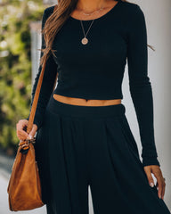 Hermosa Ribbed Long Sleeve Crop Top - Black