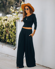 Hermosa Ribbed Long Sleeve Crop Top - Black