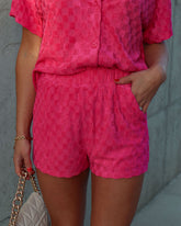 Boardwalk Dates Checkered Pocketed Shorts - Hot Pink