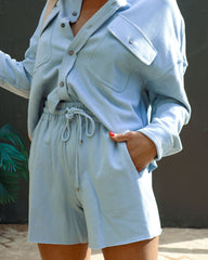 Coast To Coast Cotton Blend Pocketed Drawstring Shorts - Light Blue