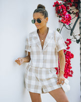 Iggy Cotton Gingham Collared Crop Top