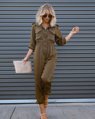 Impressive Moment Pocketed Utility Jumpsuit - Olive