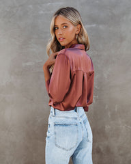 Impulse Satin Button Down Blouse - Rust