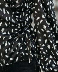 In Awe Satin Printed Wrap Blouse - Black