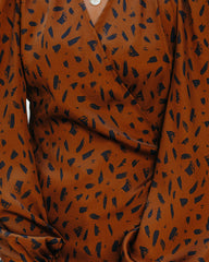 In Awe Satin Printed Wrap Blouse - Camel