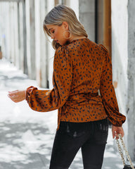 In Awe Satin Printed Wrap Blouse - Camel