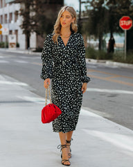 In Awe Satin Printed Wrap Midi Skirt - Black